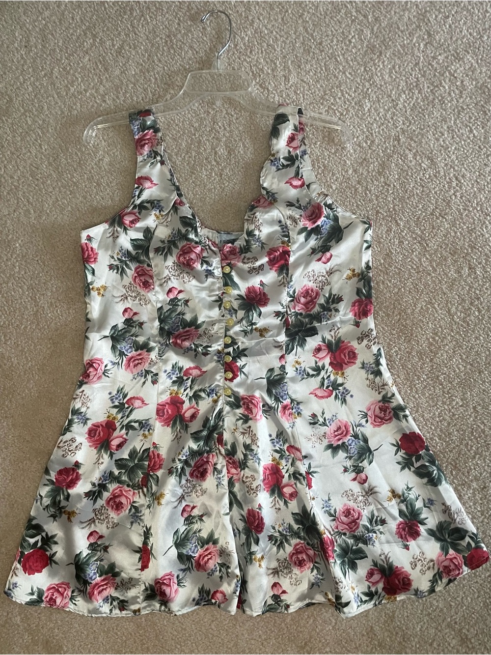 Feruccio Floral Satin Nightgown Rose Print Button Front Size L